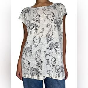 Cynthia Rowley Top Animal Print Linen Asymmetrical Hem Medium